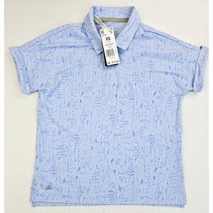 Adidas Size XS Women's Golf Go-To Blue Floral Cuff Sleeve Short Sleeve Polo NWT